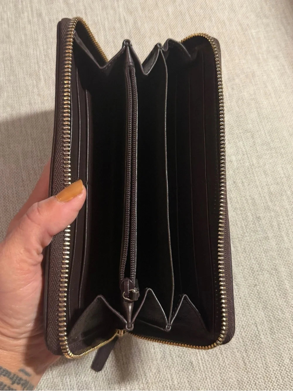 Gucci Dark Brown Embossed GG Leather Continental Wallet with Gold Button